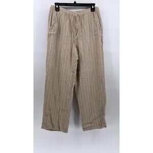 LAND' N SEA Women's Beige-White Striped Drawstring Pull-On Pant SZ M